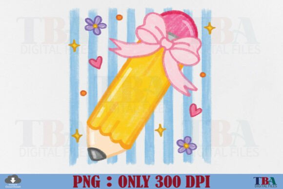 Back to School Striped Pencil Bow PNG