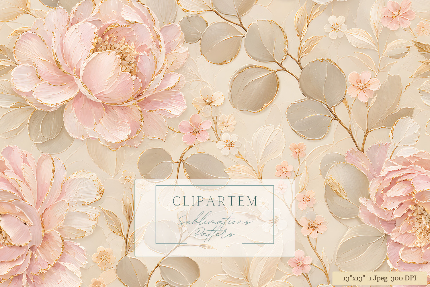 Blush Peony Gold Floral Pattern Graphic by clipArtem · Creative Fabrica