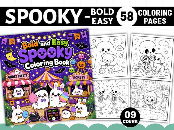 Preview of Bold and Easy Spooky Coloring Book Pages adult coloring pages