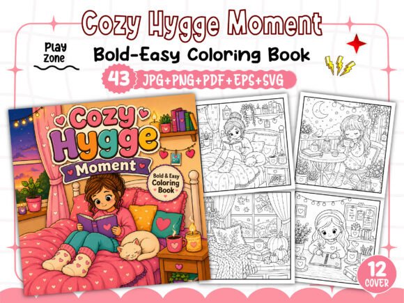 Preview of Cozy Hygge Moment Coloring Book Pages coloring pages for adults