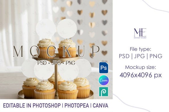Cupcake Topper Mockup Set Circle Cake