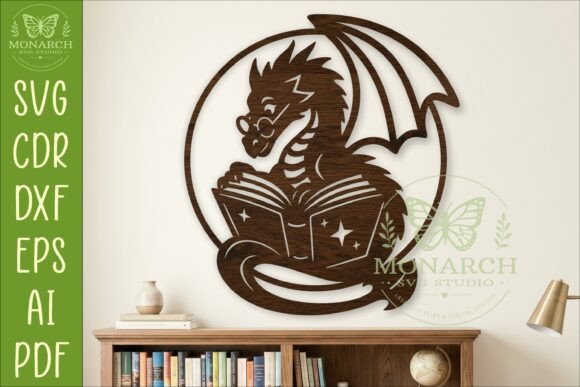 Dragon Reading Book Wall Art SVG Sign