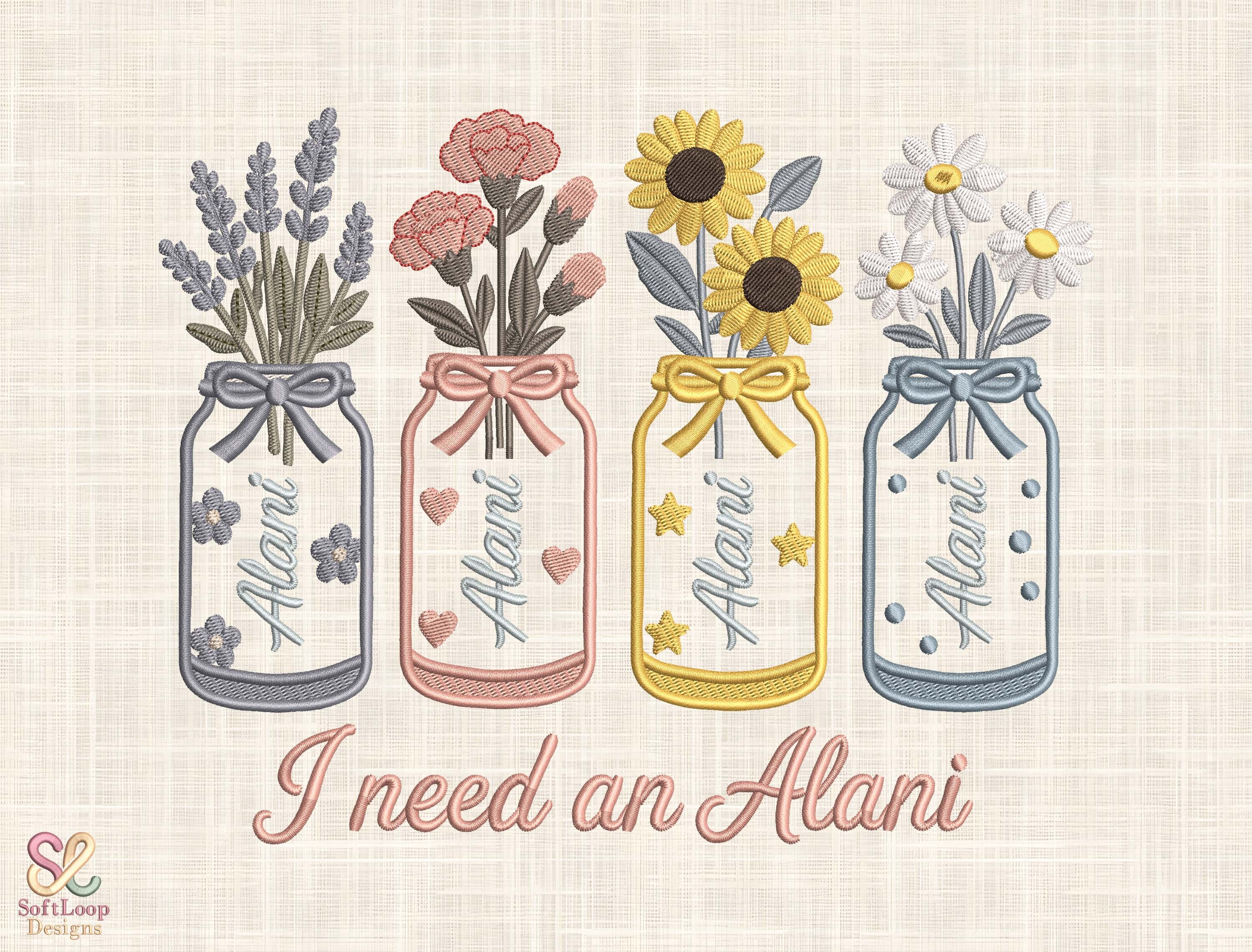 Floral Mason Jar Embroidery Design