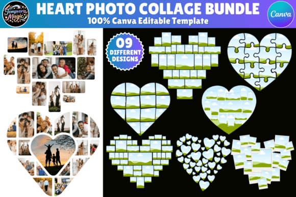 Heart Photo Collage Editable Template