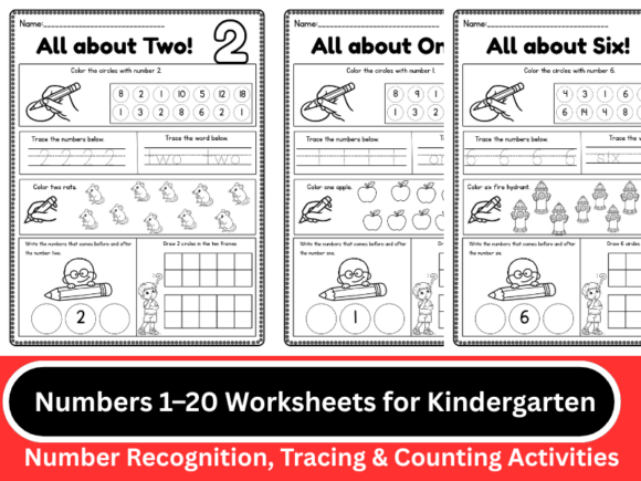 Numbers 1–20 Worksheets for Kindergarten
