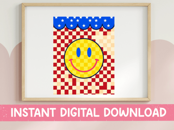 Patriotic Smiley Face Checkered Retro