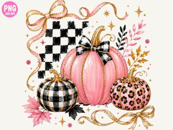 Preppy Fall Pumpkin Coquette PNG , Pink
