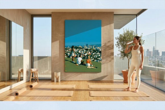 Retro City Overlook Picnic Impasto Art