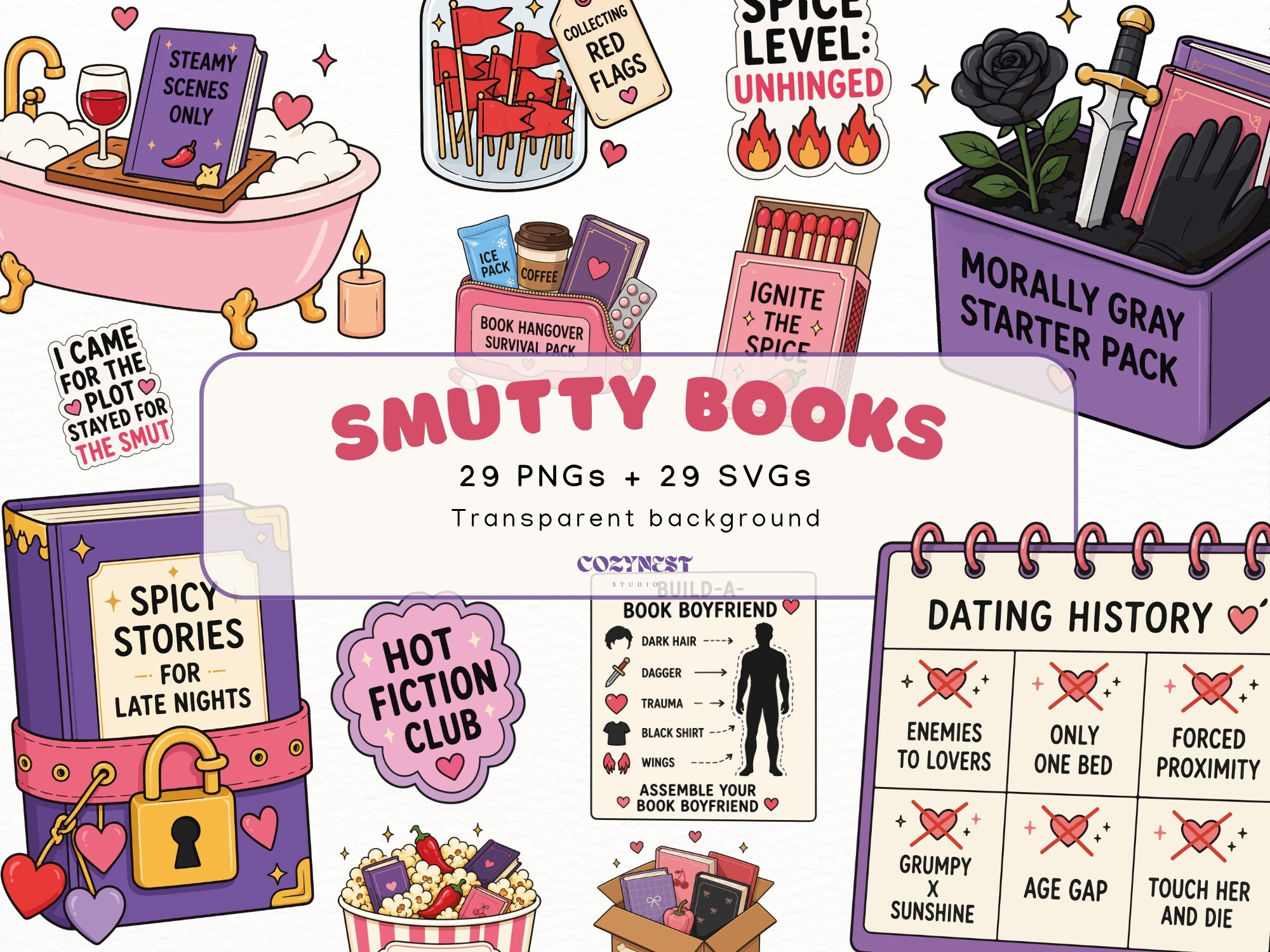 Spicy Romance Books Clipart Bookish PNG
