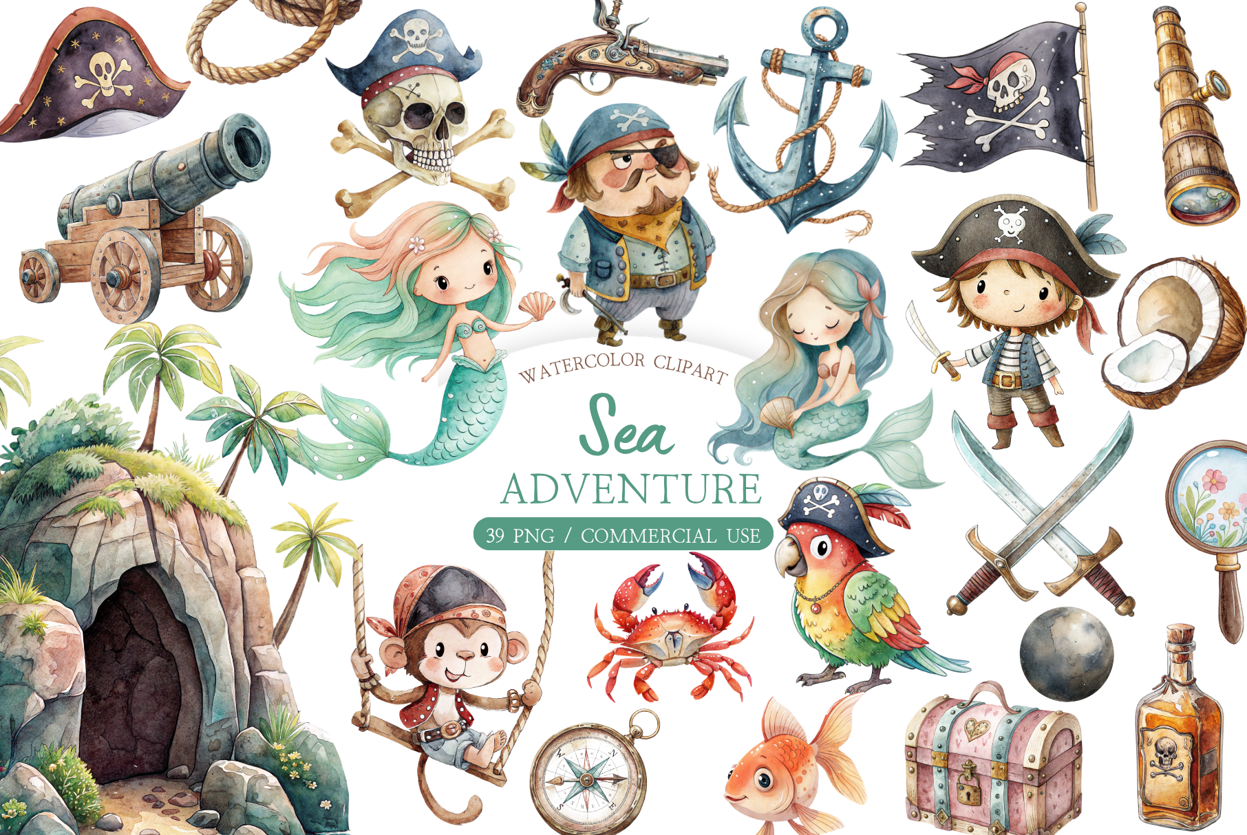 Watercolor Pirate Clipart