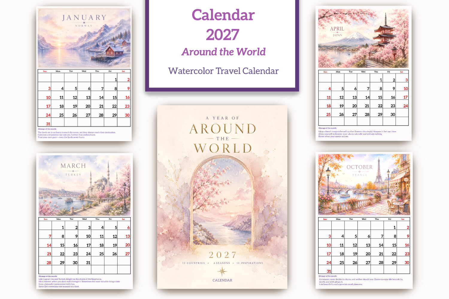 2027printable Calendar-Around the World