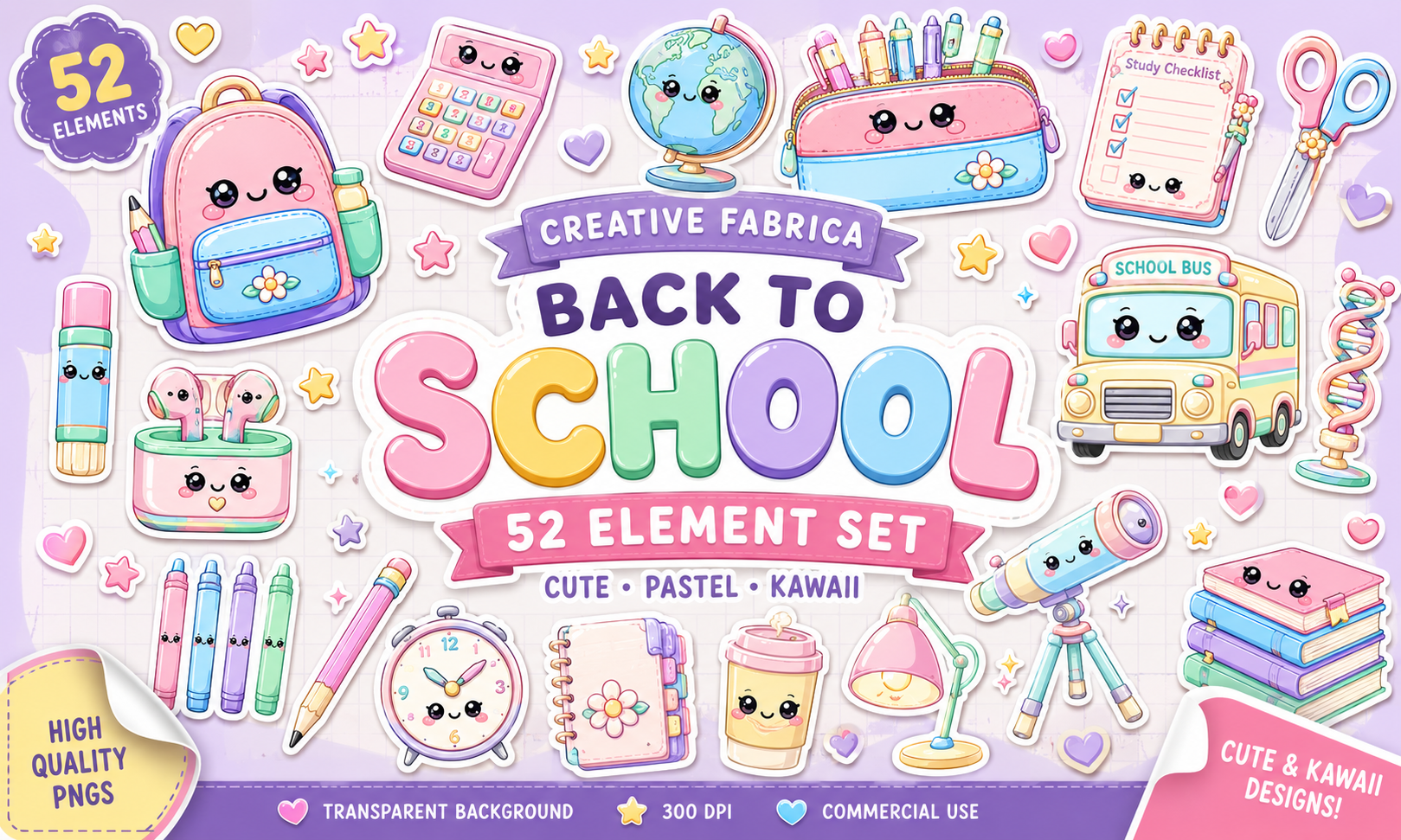 Back to School Kawaii Clipart Bundle