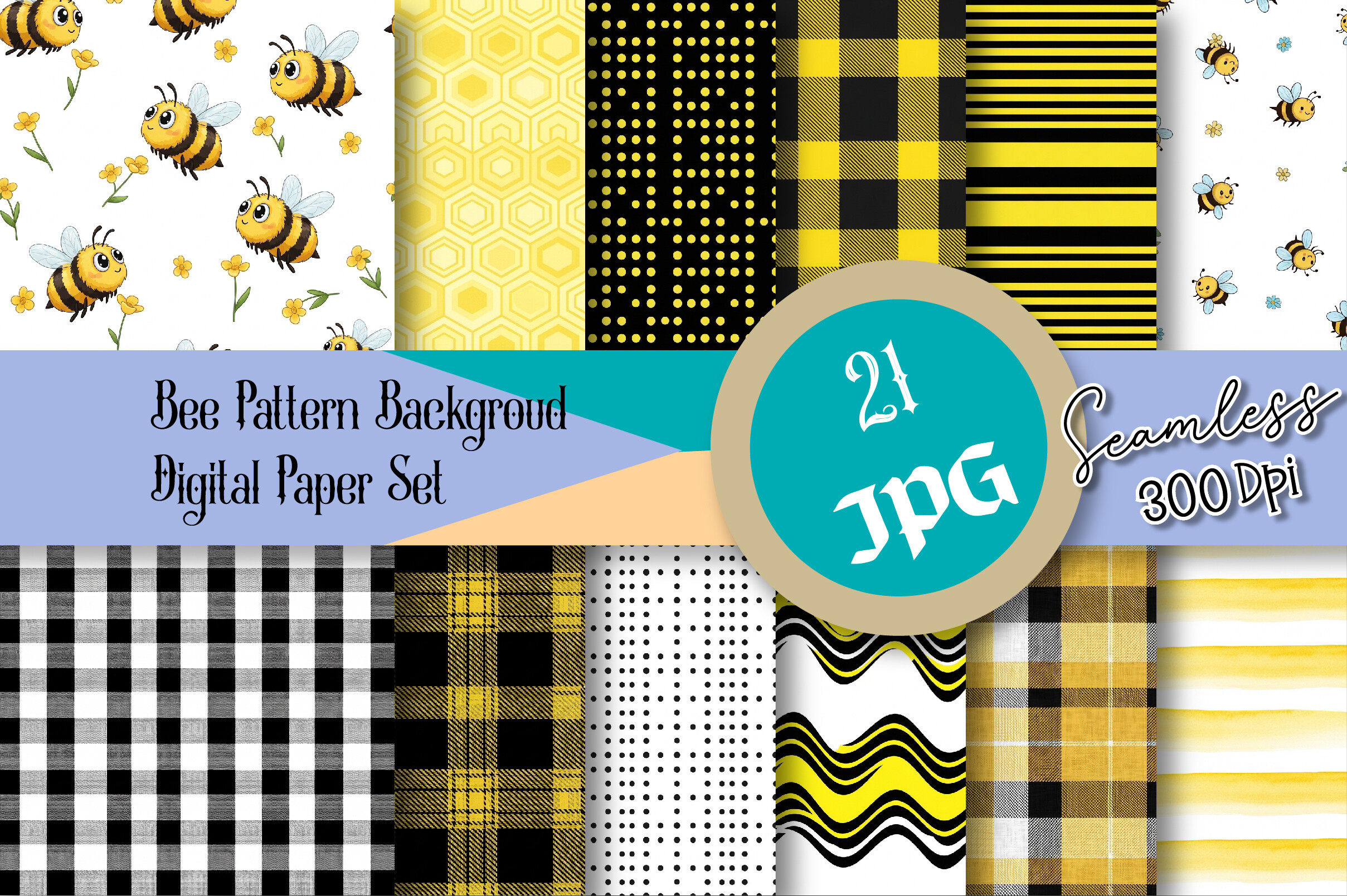 Bee Pattern Backgroud Digital Paper Set