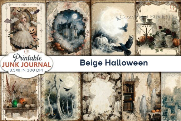 Beige Halloween Junk Journal Pages