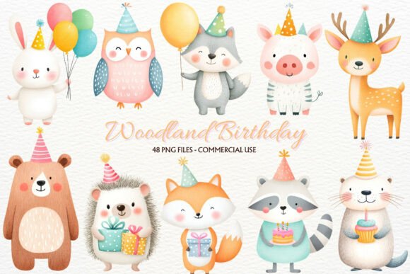 Birthday Woodland Animals Clipart PNG