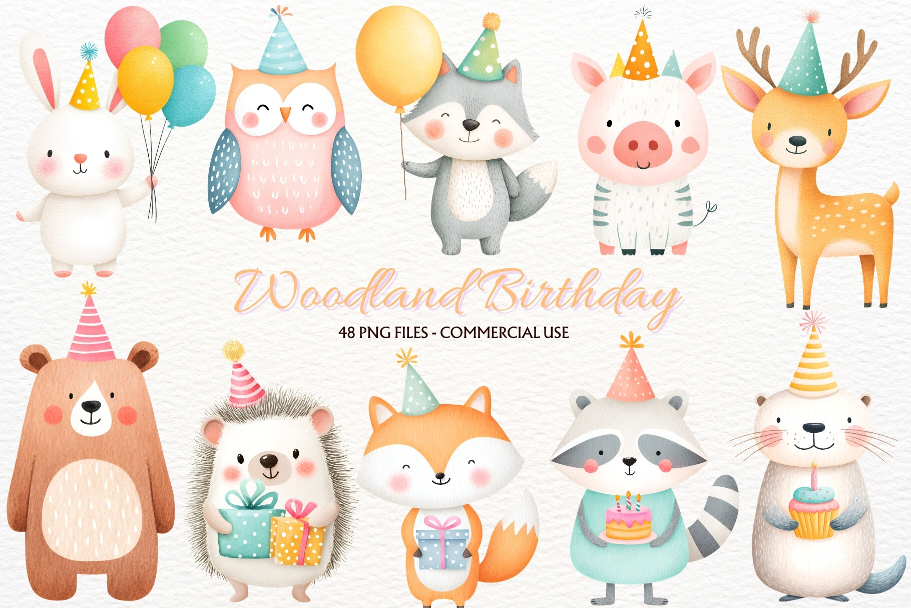 Birthday Woodland Animals Clipart PNG