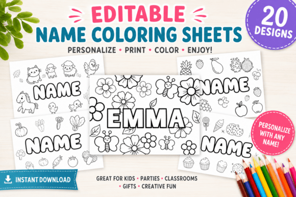 Canva Personalised Name Colouring Sheet