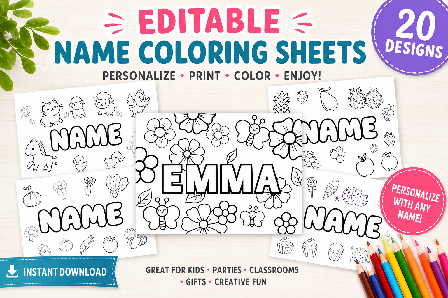 Canva Personalised Name Colouring Sheet