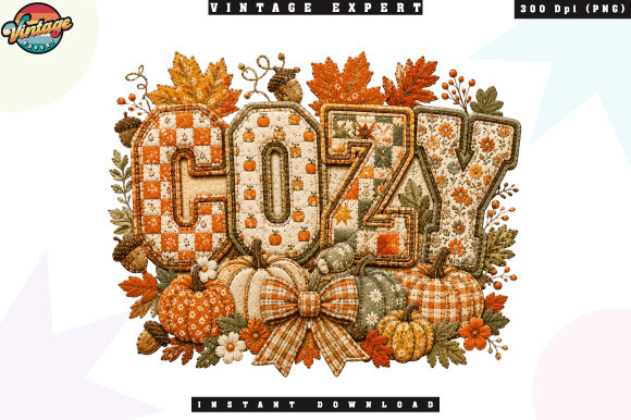 Cozy Autumn Pumpkin Patchwork PNG