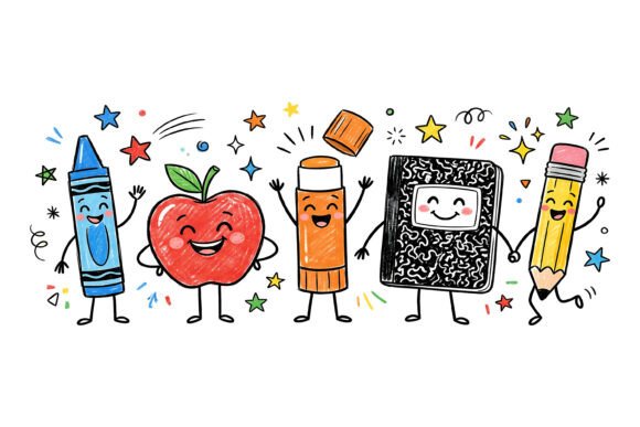 Cute School Friends Doodle Clipart