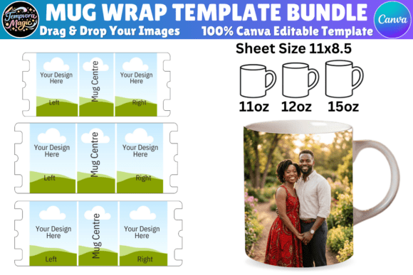 Full Wrap Mug Templates 11oz, 12oz, 15oz