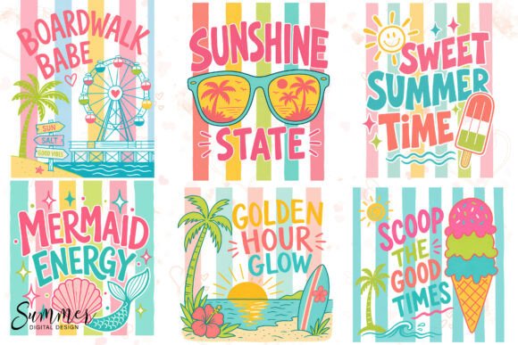 Preview of Fun Summer Beach Striped Sublimation PNG T-shirt, sticker, and sublimation design