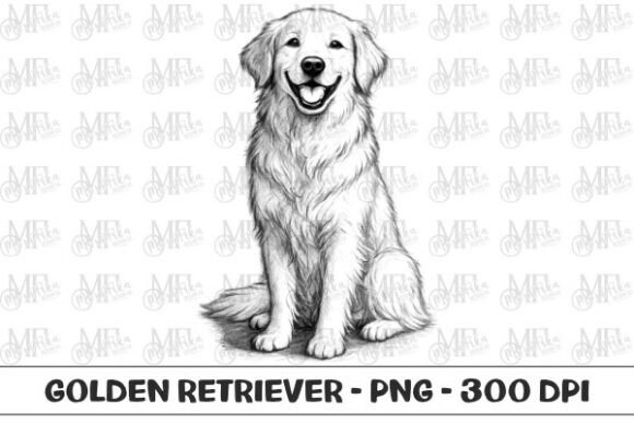 Hand-drawn sketch style golden retriever face outline PNG for sublimation mugs and tumblers