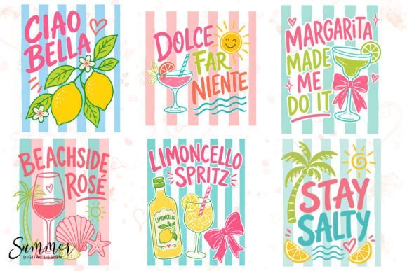 Preview of Italian Summer Beach Striped Sublimation T-shirt, sticker, and sublimation design
