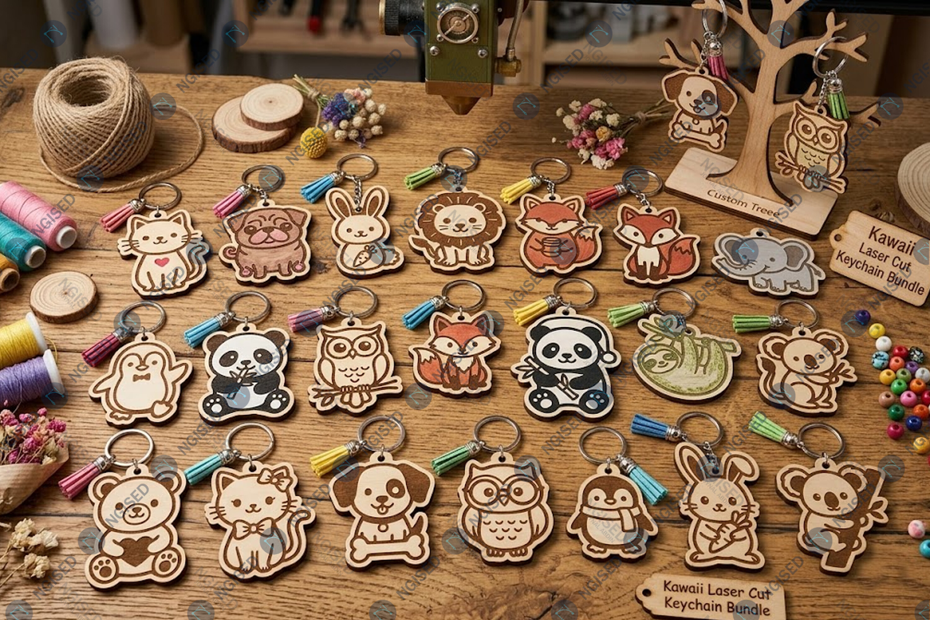 Laser Cut Kawaii Animal Keychain Bundle