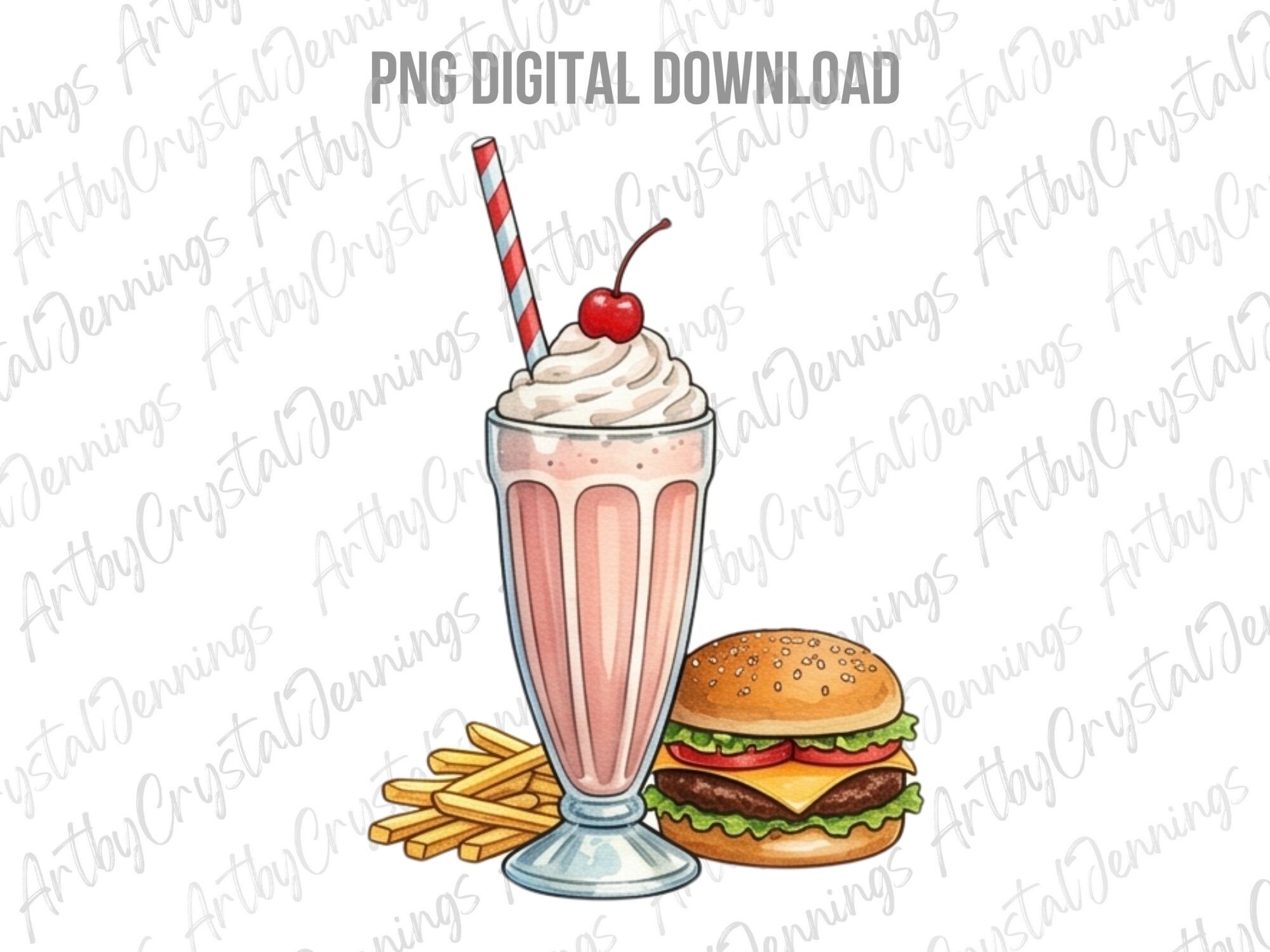 Retro Diner Food Milkshake Burger PNG