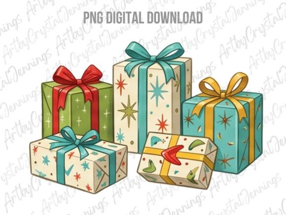 Retro Mid Century Gift Boxes Clipart PNG