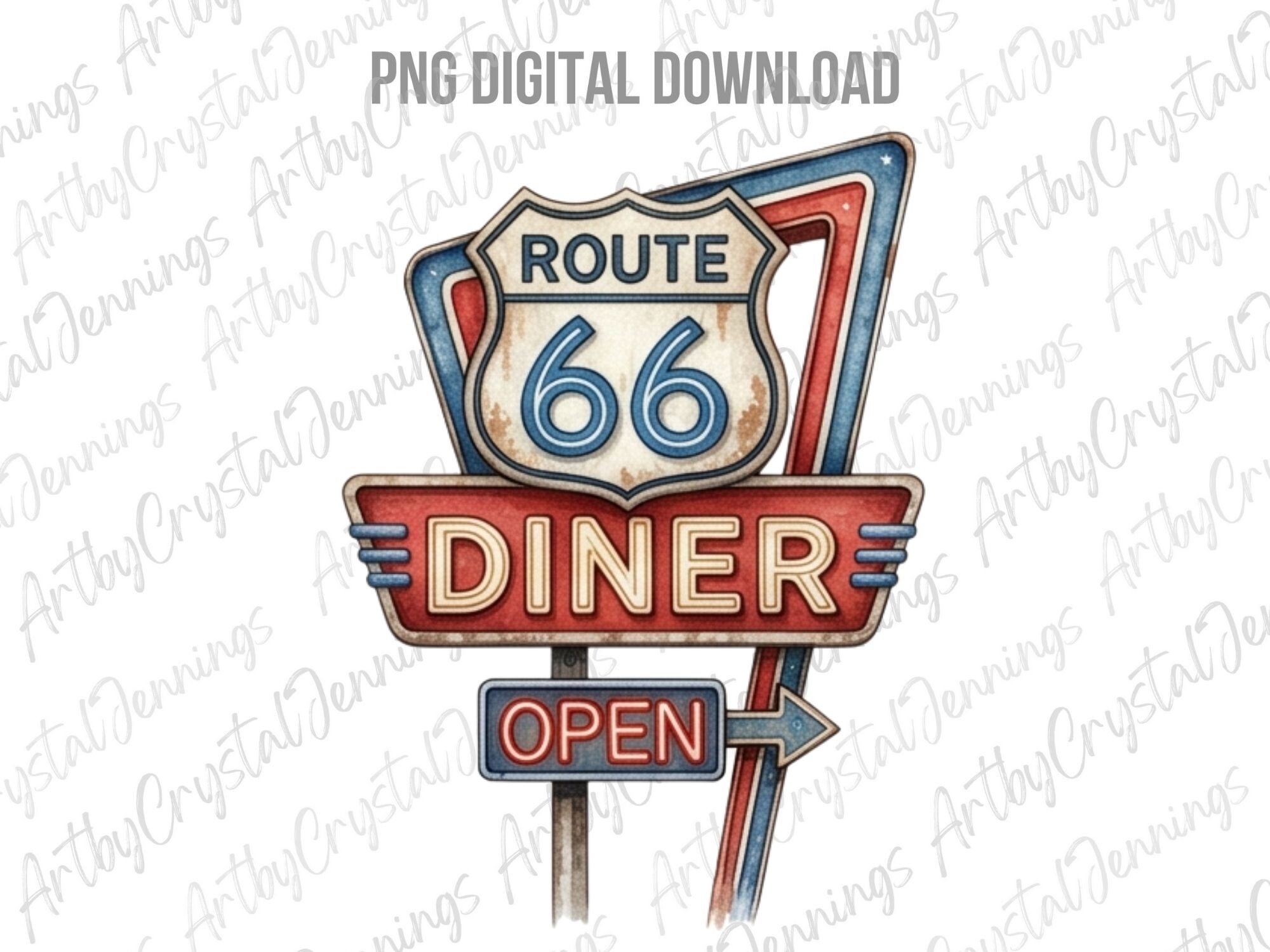 Retro Route 66 Diner Sign Clipart PNG
