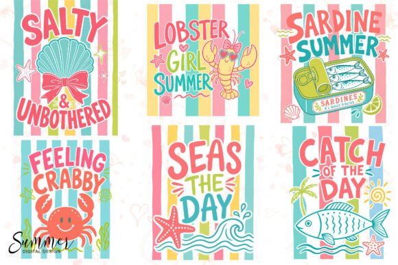 Preview of Seafood Summer Striped Salty Vibes PNGs T-shirt, sticker, and sublimation design
