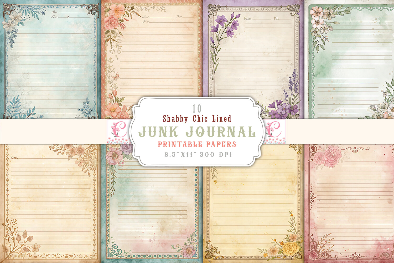 Shabby Chic Lined Junk Journal Pages