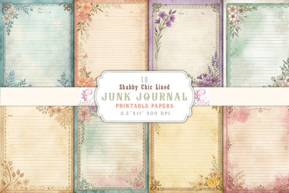 Preview of Shabby Chic Lined Junk Journal Pages