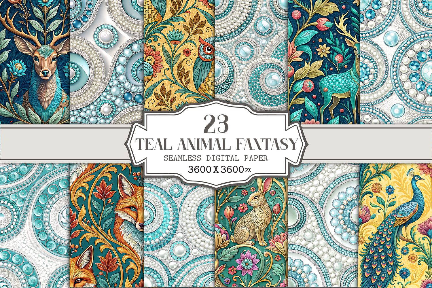 Teal Animal Fantasy Seamless Pattern Graphic by Vectornest12 · Creative ...