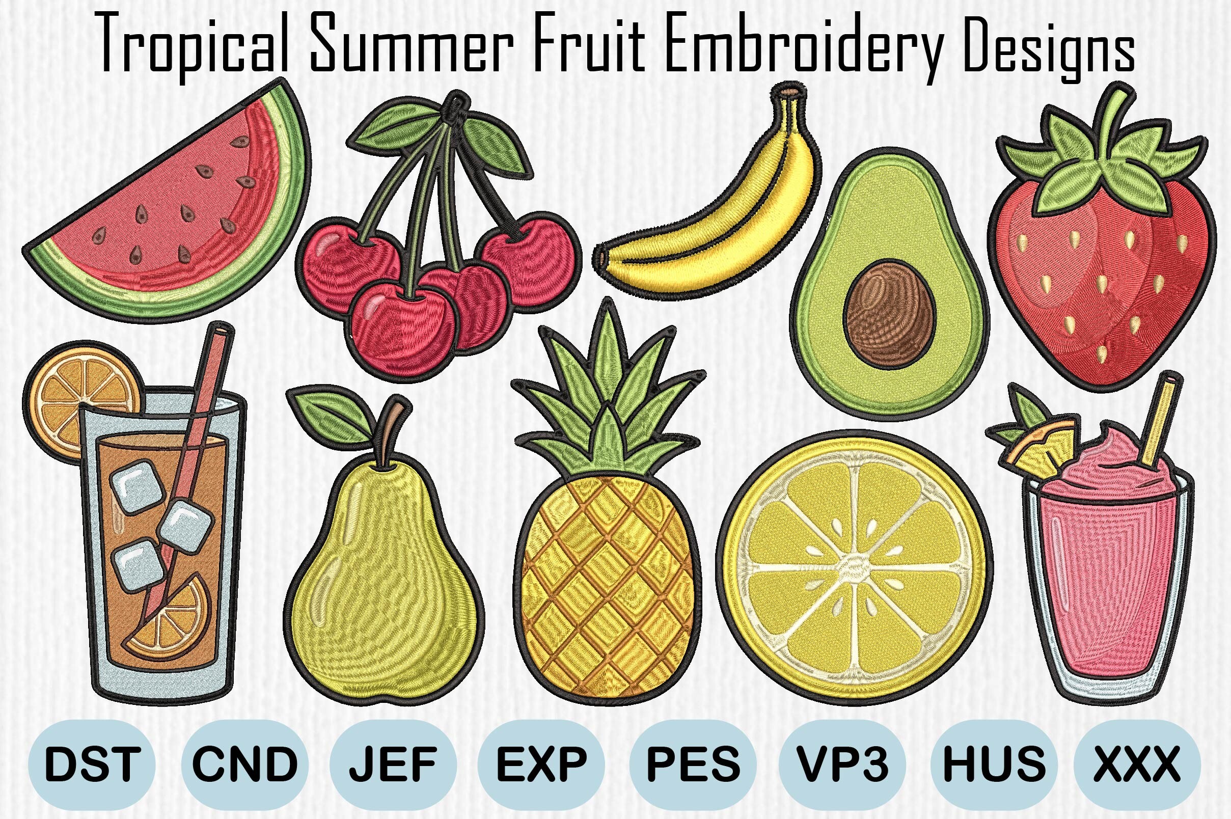 Tropical Summer Fruit Embroidery Designs