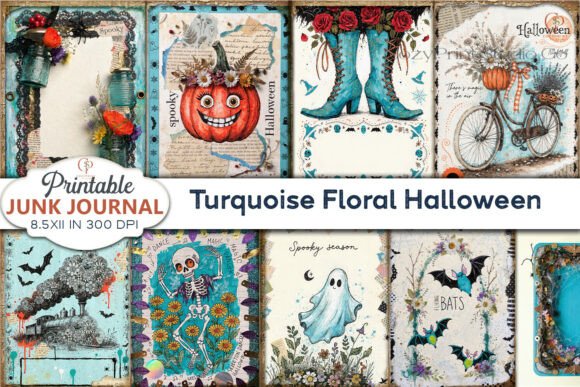 Turquoise Floral Halloween Junk Journal