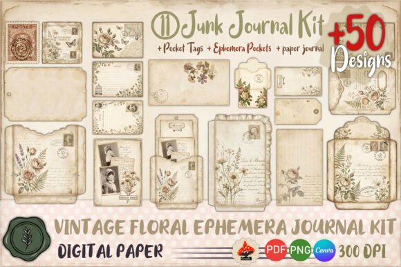 Vintage Floral Ephemera Journal Kit 50+