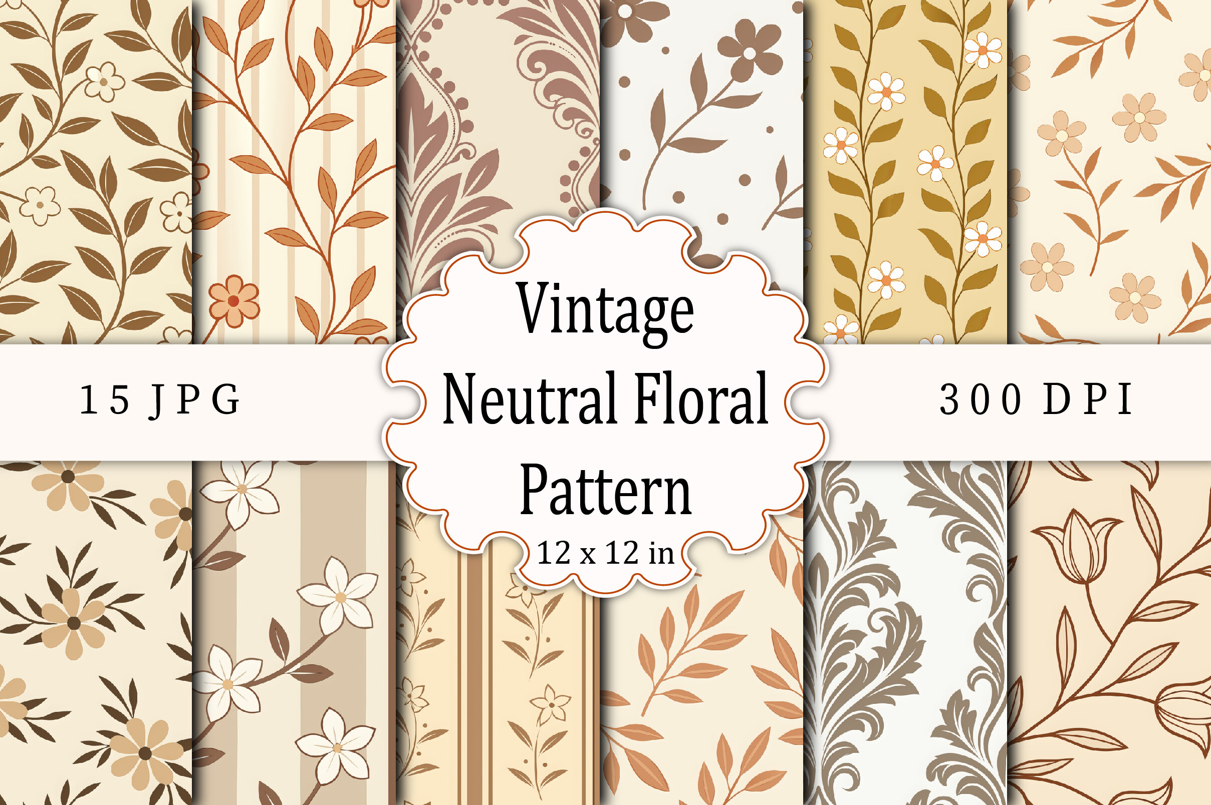 Vintage Neutral Floral Pattern Graphic by KDP TEMPLATES ART · Creative ...