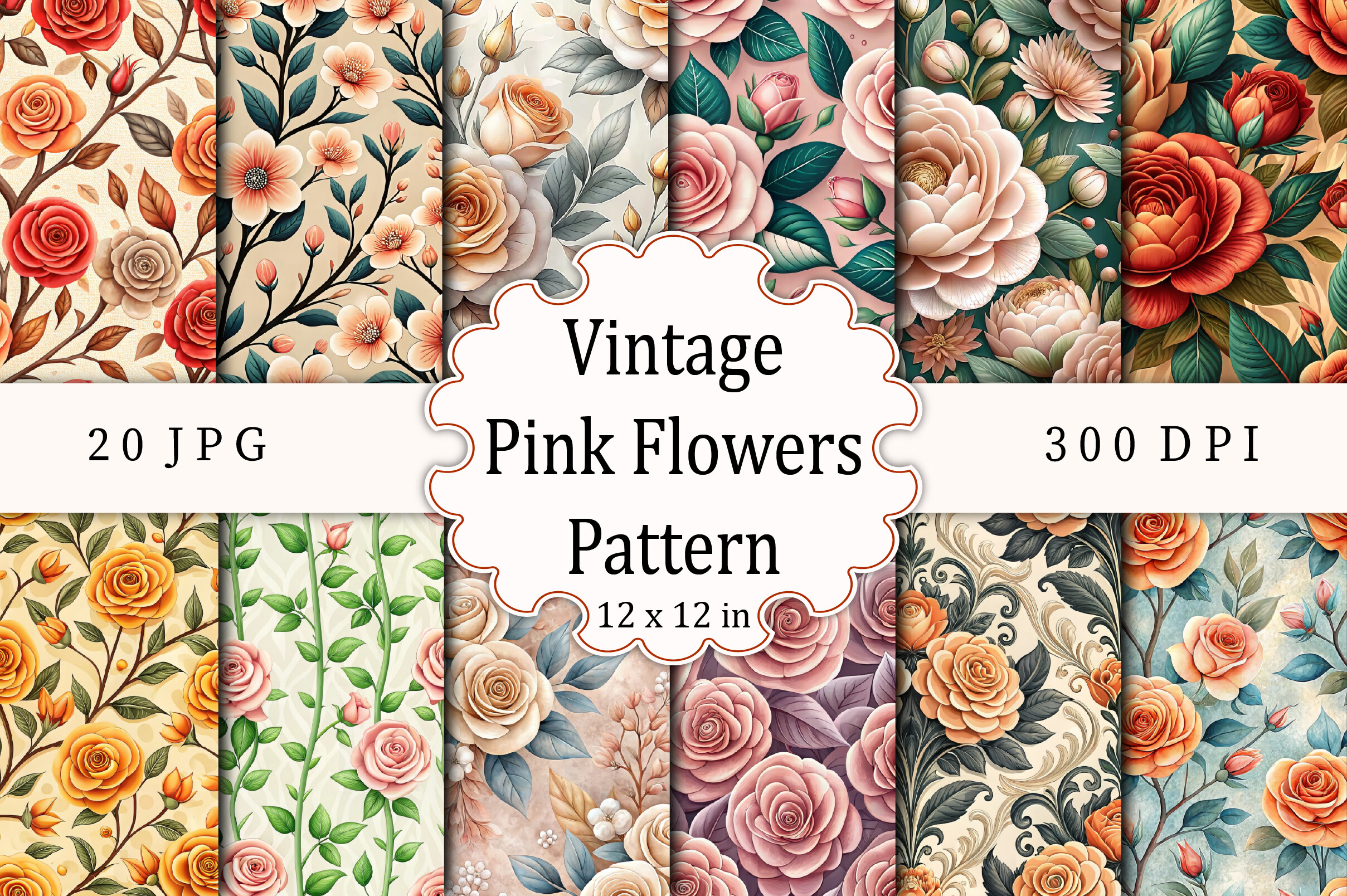 Vintage Pink Flowers Pattern Graphic by KDP TEMPLATES ART · Creative ...