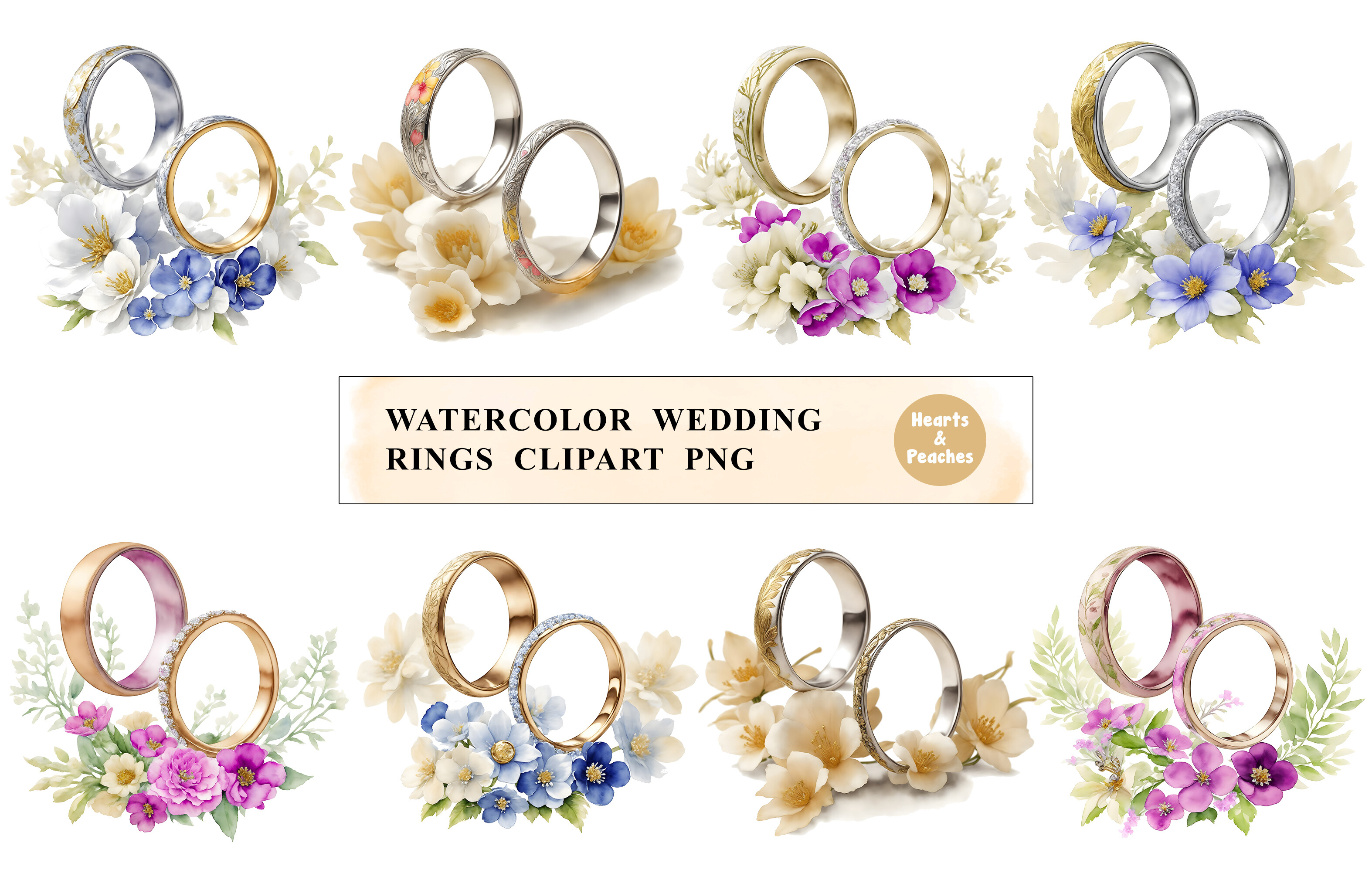 Watercolor Wedding Rings Clipart PNG Graphic by Hearts and Peaches ...