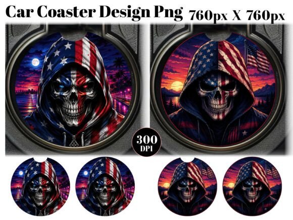 American Flag Skull Car Coaster PNG