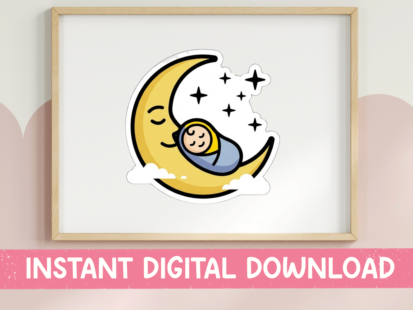 Baby Sleeping on Moon Nursery Sticker