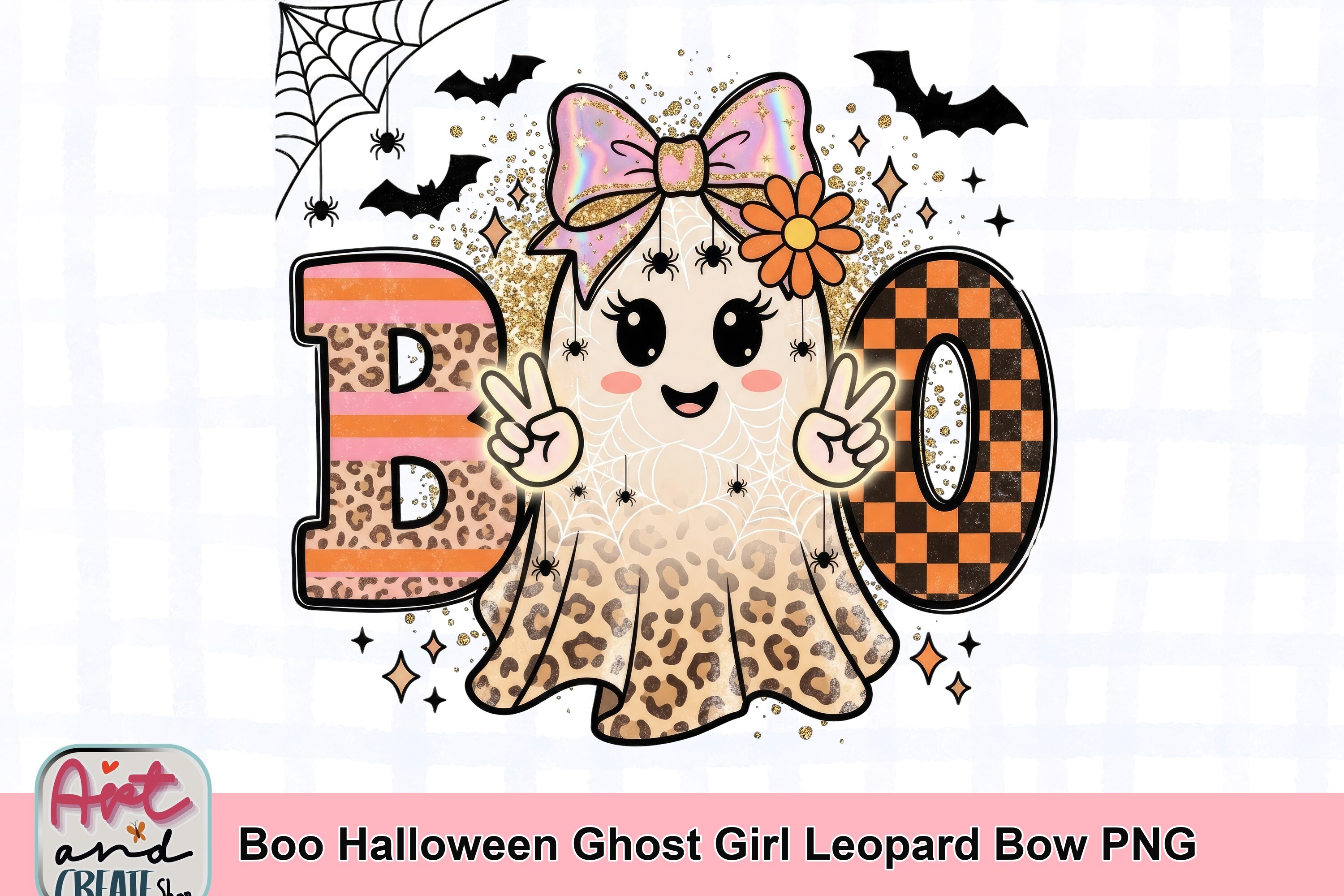 Boo Halloween Ghost Girl Leopard Bow PNG Graphic by art and create shop ...