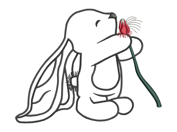 Bunny Holding Rose Outline