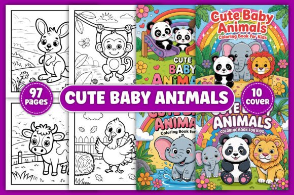 Preview of CUTE BABY ANIMALS COLORING PAGES coloring pages for kids
