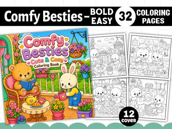 Preview of Comfy Critter Besties Cute & Cozy Colori coloring pages for adults