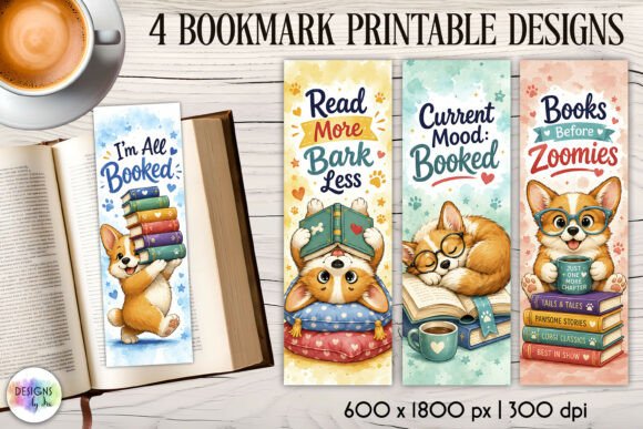 corgi reading bookmarks collection kawaii cute cricut printable vinyl