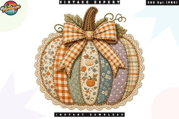Cottagecore Pumpkin Patchwork PNG